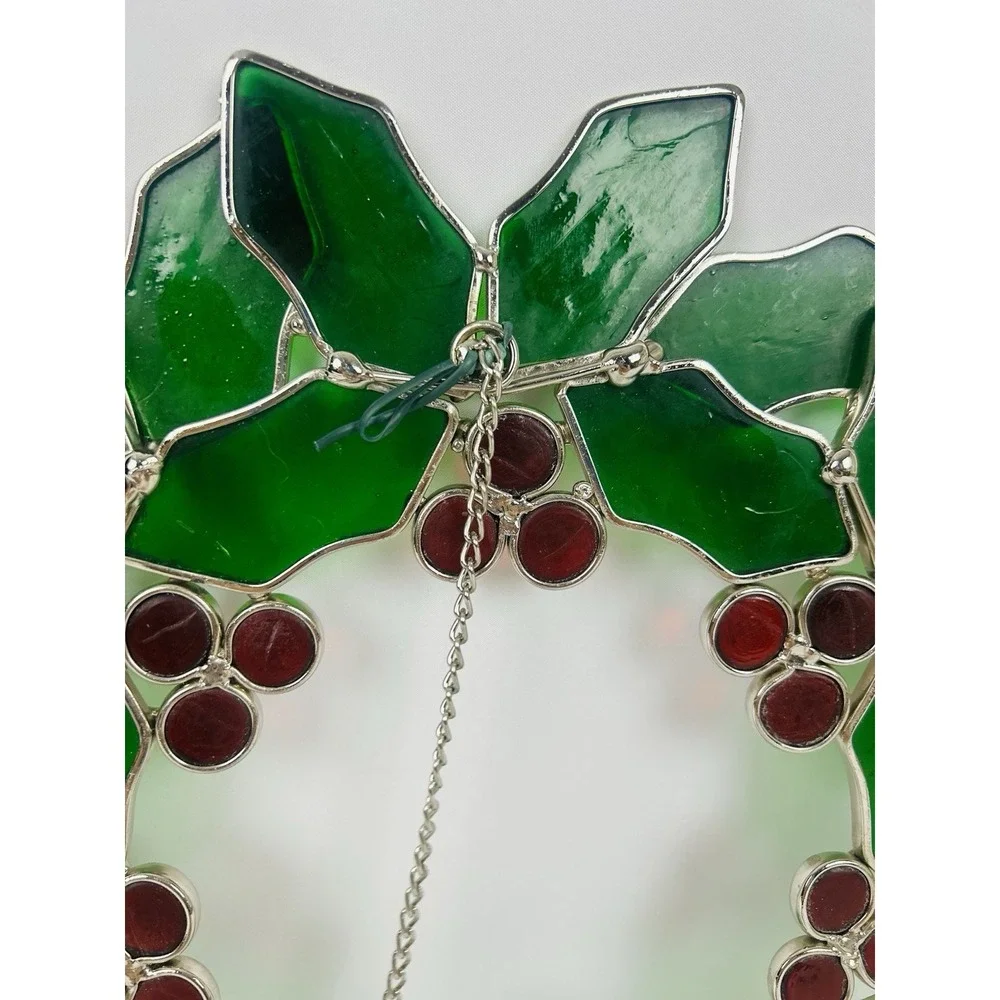 Stained Glass Christmas Holly Berry Wreath 10